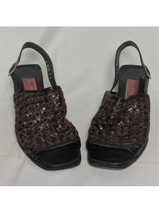 Cole Haan Shoes - Cole Haan Italy Woven Leather Slingback Heels Brown Black Size 8